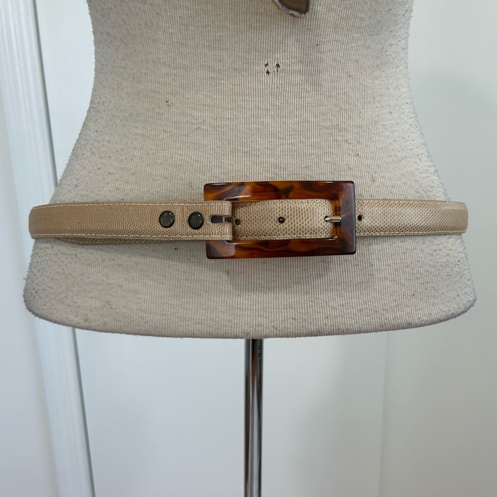 Rare! Vintage Jeff Deegan Lucite Belt Buckle with Dicelli Karung Leather Belt